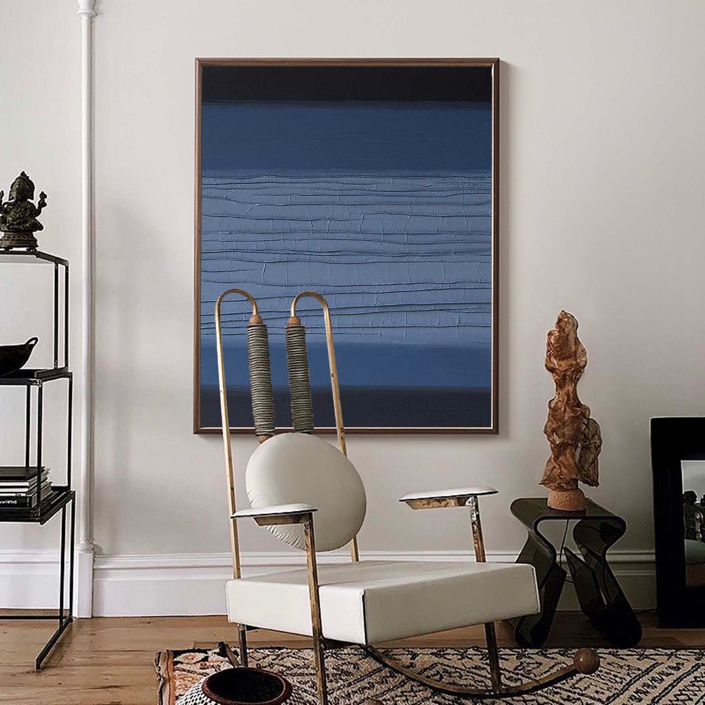 Deep Horizons - Textured Blue and Black Art in Minimalist Style