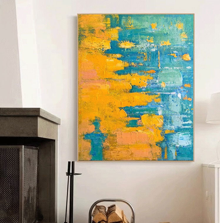 Golden Tide - Yellow and Blue Wall Art Textured Abstract Canvas