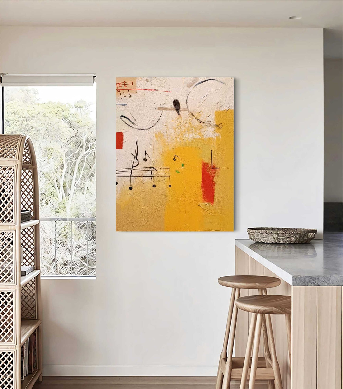 Musical Notes - Textured Red and Yellow Abstract Musical Painting