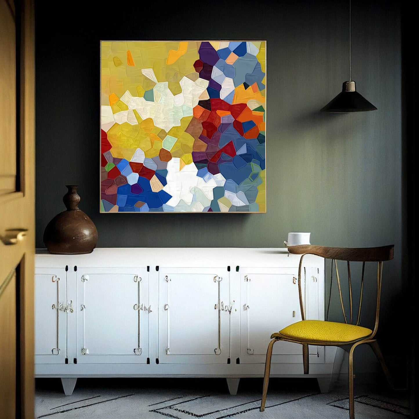 Chromatic Mosaic - Colorful Geometric Art Paintings, Textured Oil on Canvas
