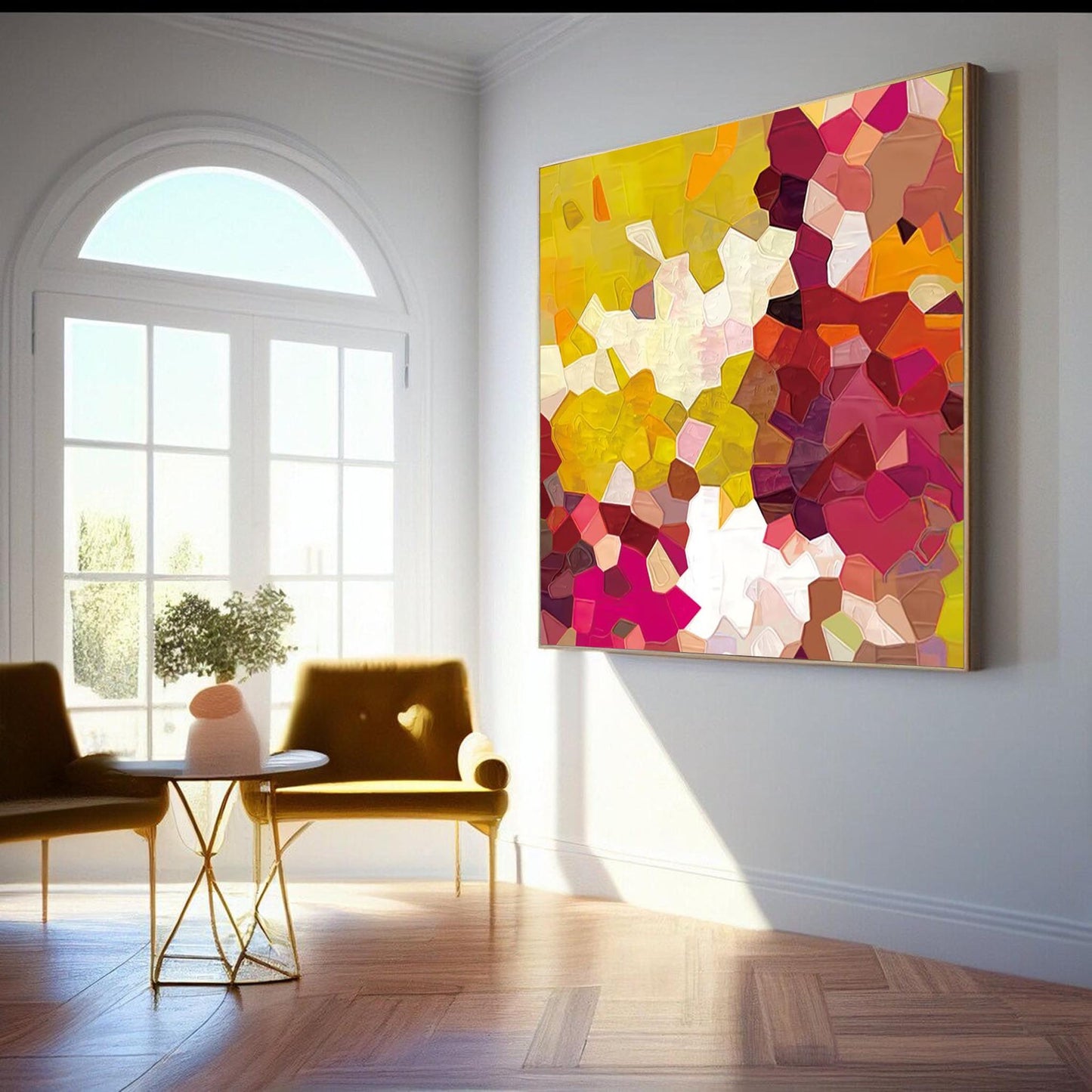 Autumn Mosaic - Warm Red and Yellow Geometric Wall Art Decor