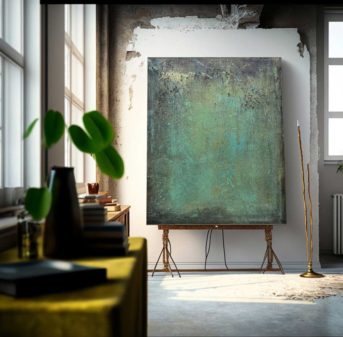 Raw Element - Moody Green and Black Industrial Wall Art
