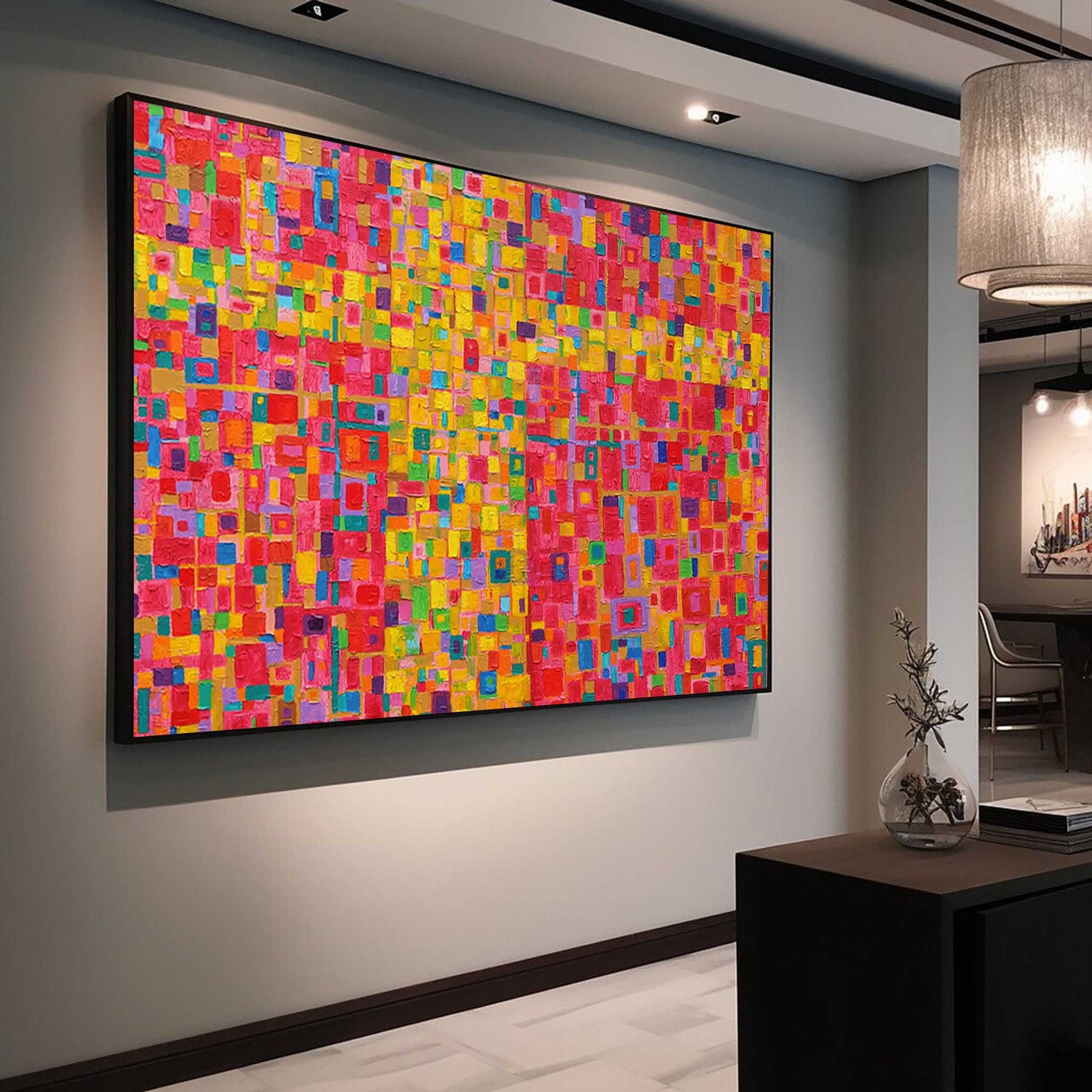 Pixelated Joy - Contemporary Colorful Art, Multicolor Textured Oil Painting
