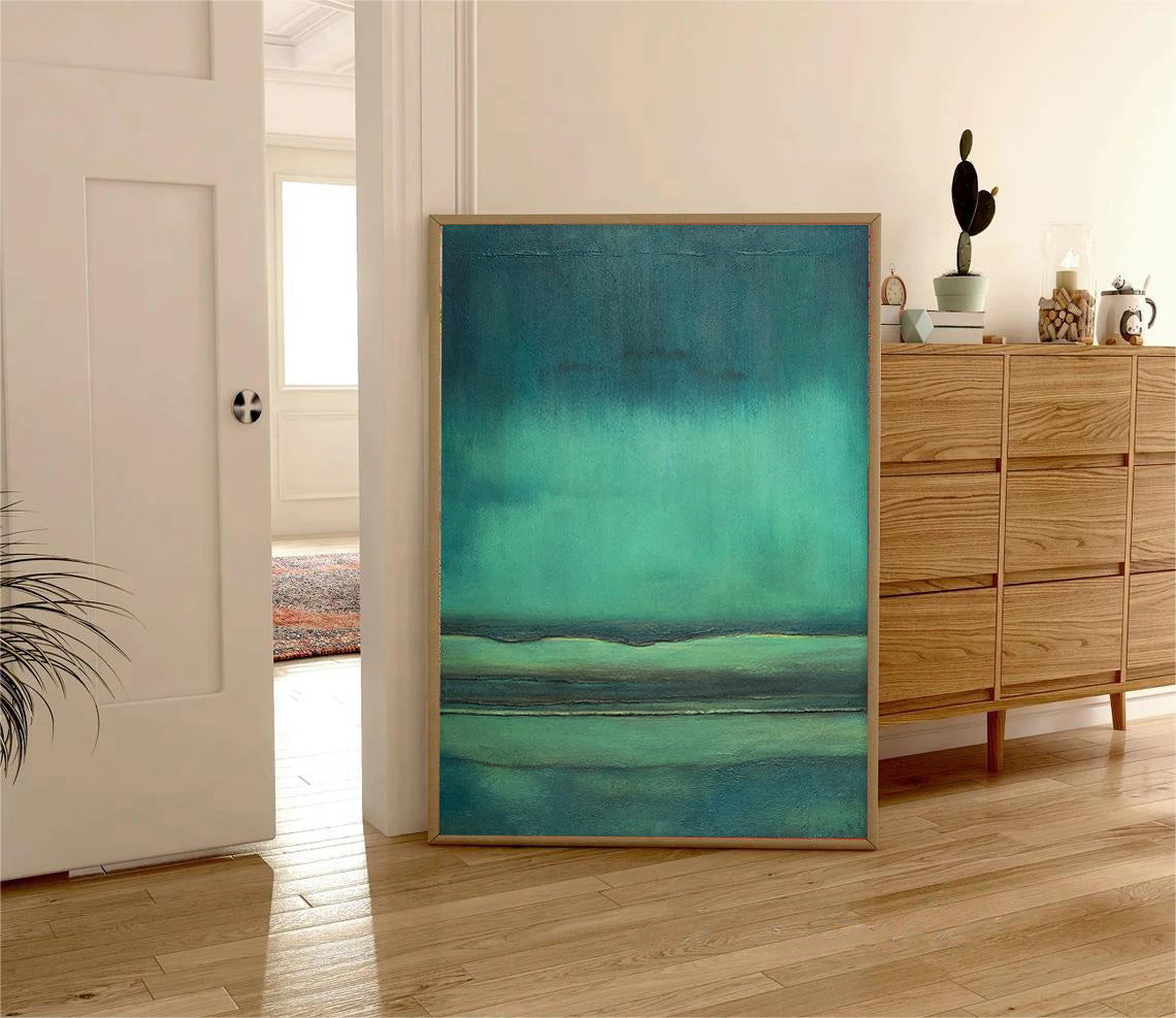 Horizon Depths - Moody Teal Deep Ocean Painting