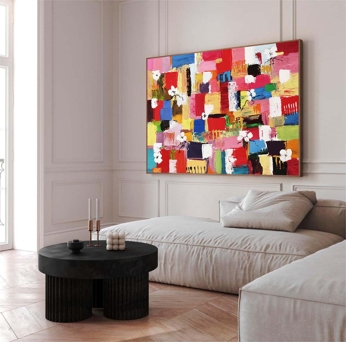 Joyful Blooms - Contemporary Flower Paintings with Abstract Color Blocks