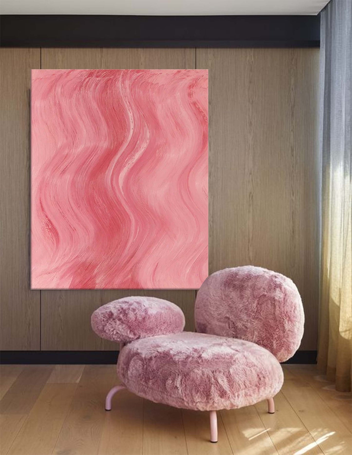 Rosewater Flow - Soft Blush Pink Abstract Painting with Flowing Texture