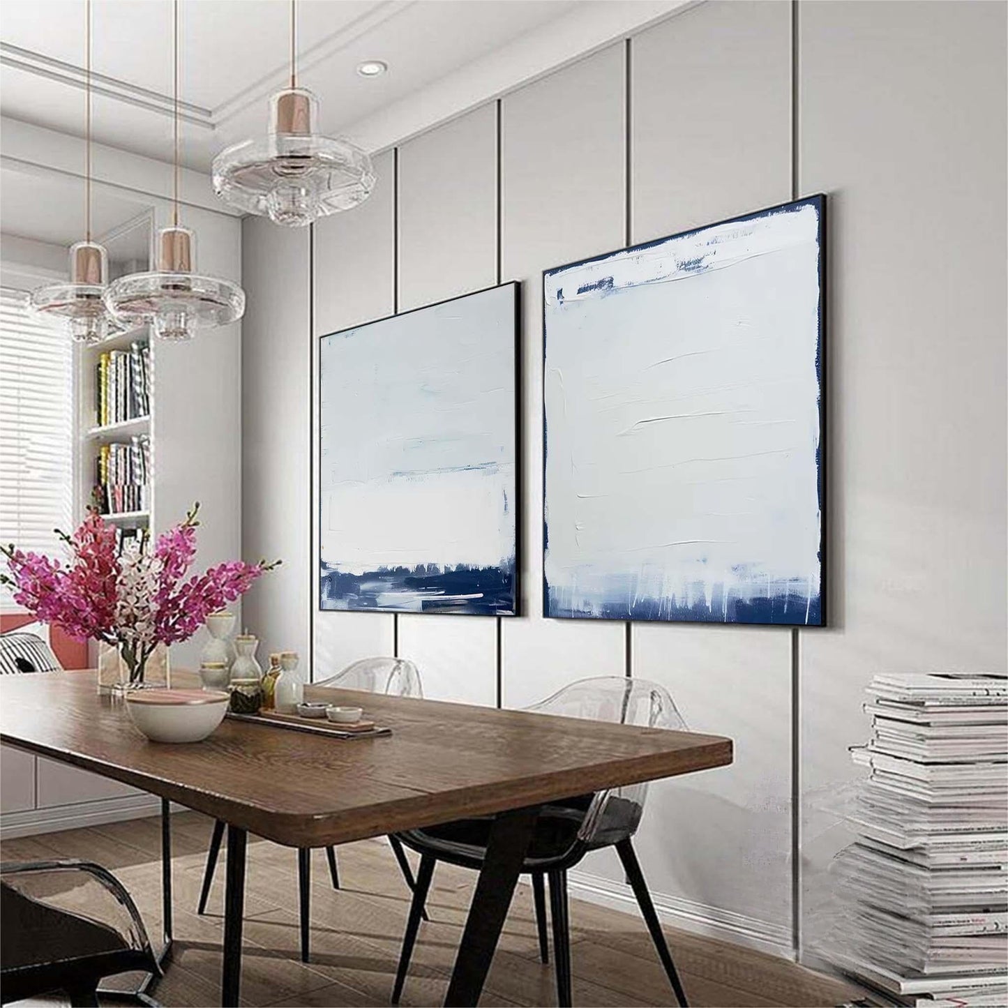 Seascape Diptych - Minimalist White on White Abstract Paintings