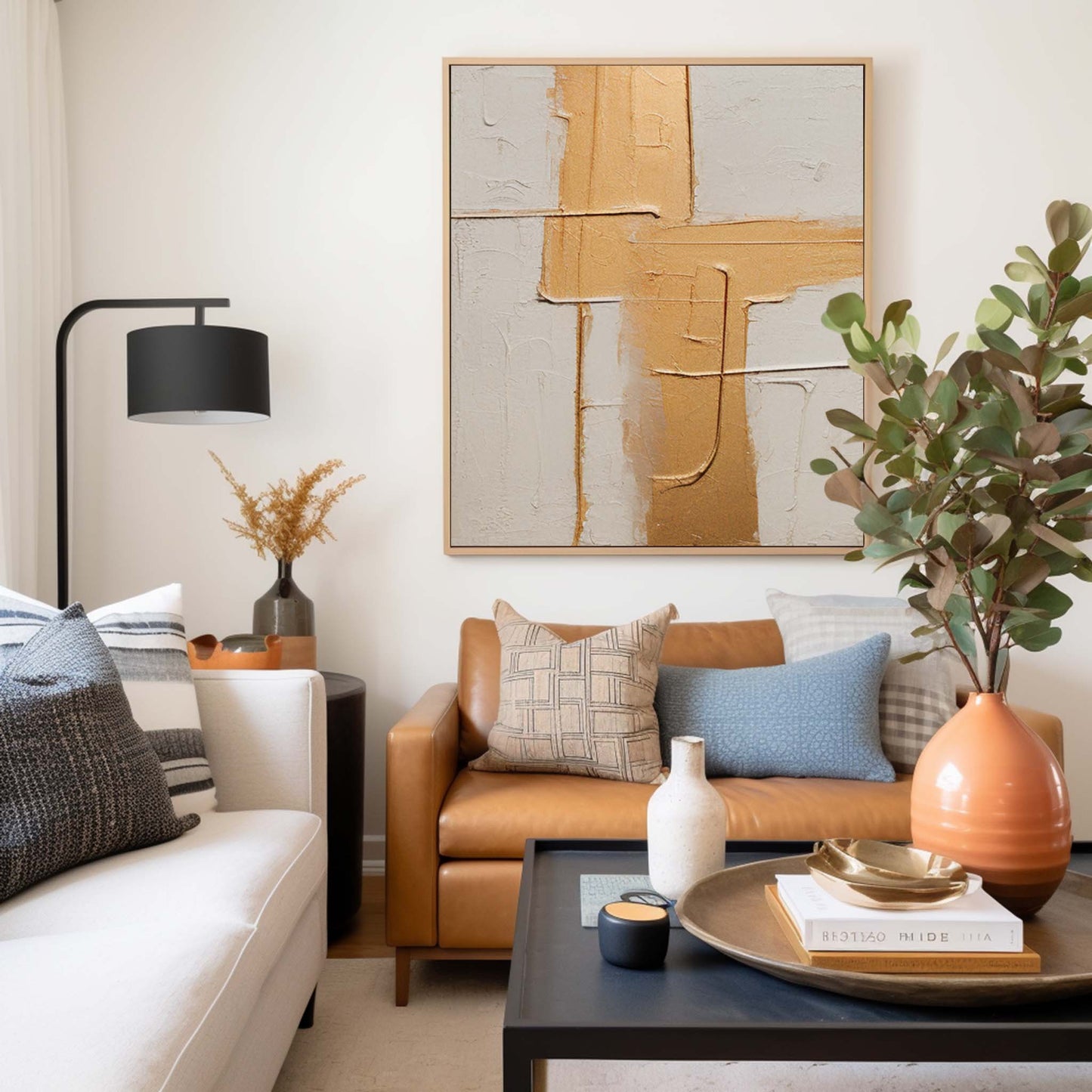 Golden Grid - Gold Textured Wall Art Minimalist Canvas