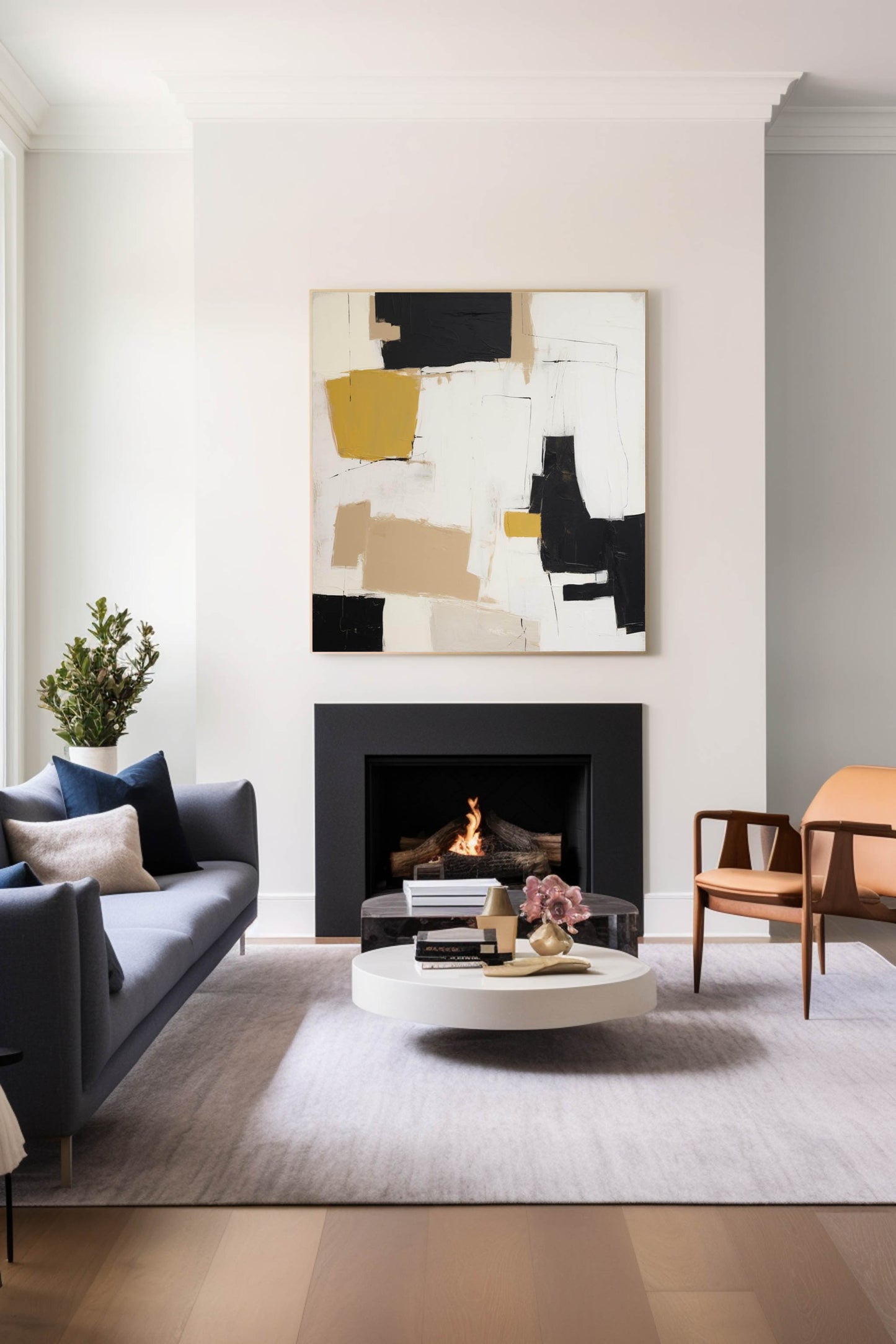 Deconstruct - Modern Textured Yellow and Black Painting on Canvas