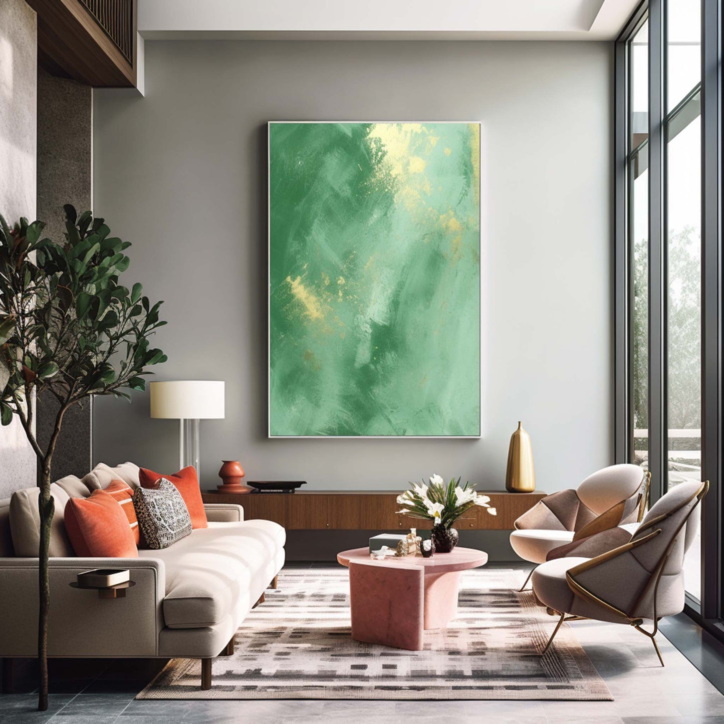 Verdant Luxury - Dark Green and Gold Abstract Canvas Artwork