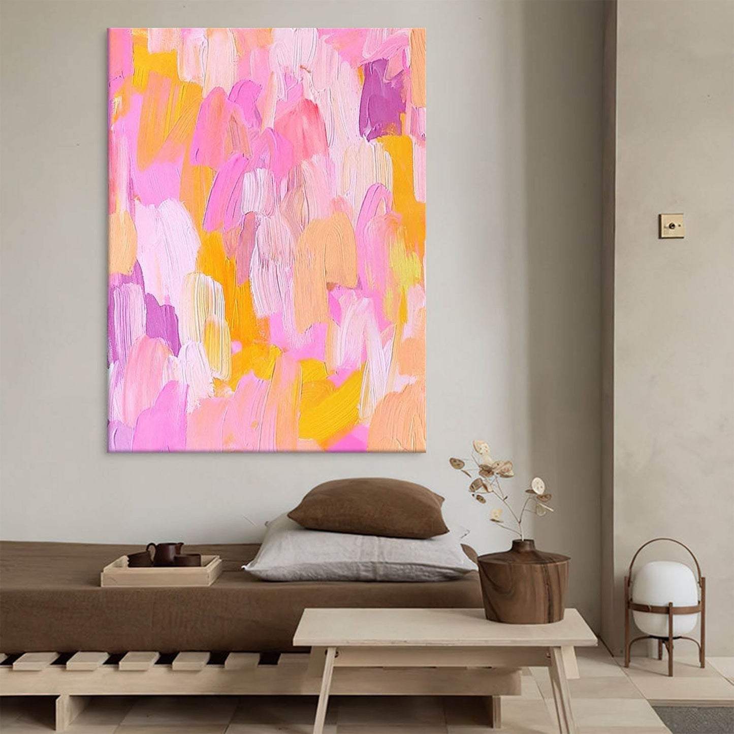 Pastel Dreams - Pink and Yellow Abstract Acrylic Paintings on Canvas