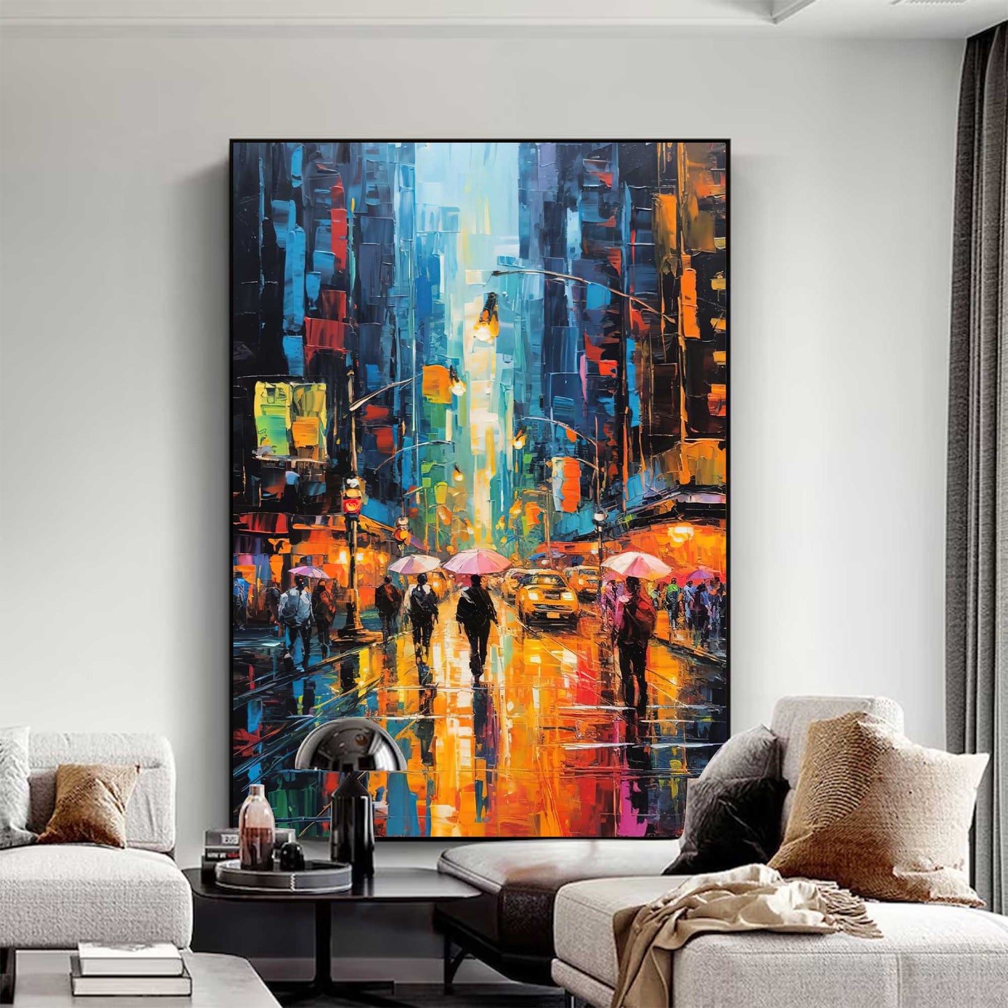 Neon Rain - Abstract City Painting Colorful Street Scene