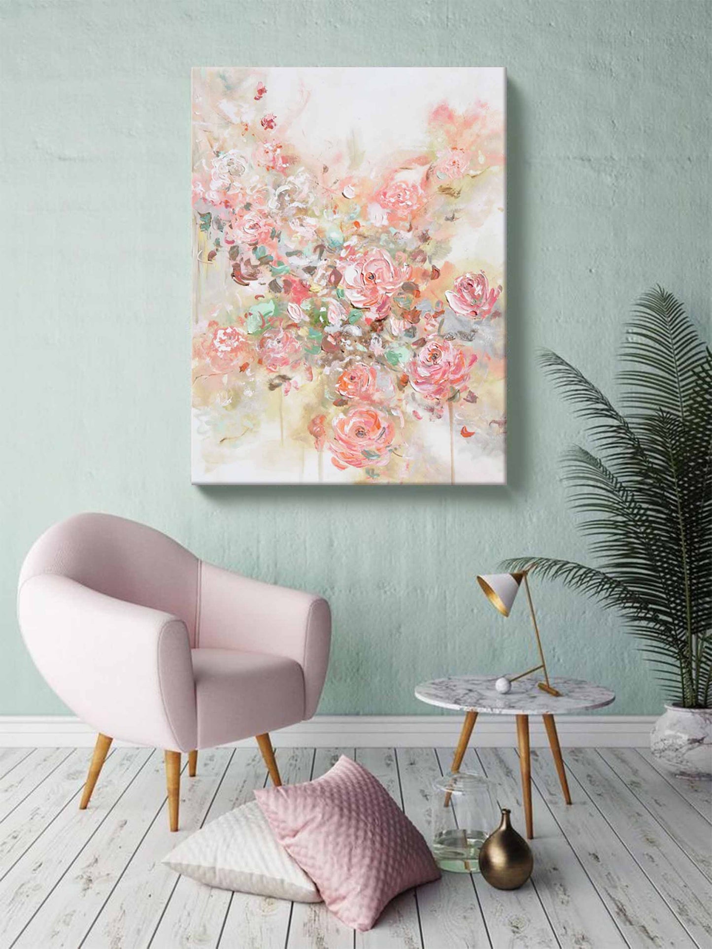Vintage Romance - Pink Flower Wall Art Abstract Canvas
