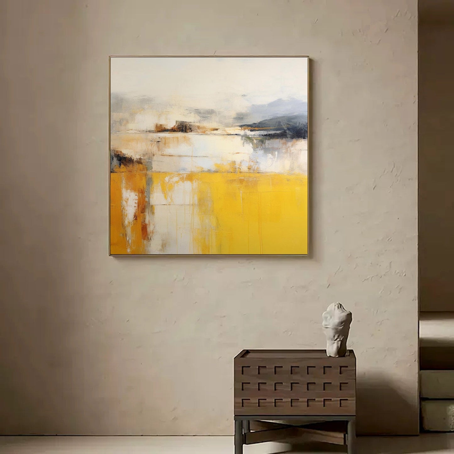 Golden Field - Yellow and Grey Abstract Landscape Wall Art