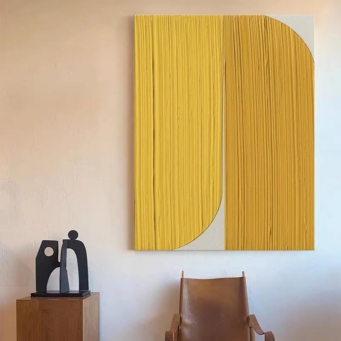 Golden Divide - Minimalist Abstract Geometric Painting with Heavy Texture