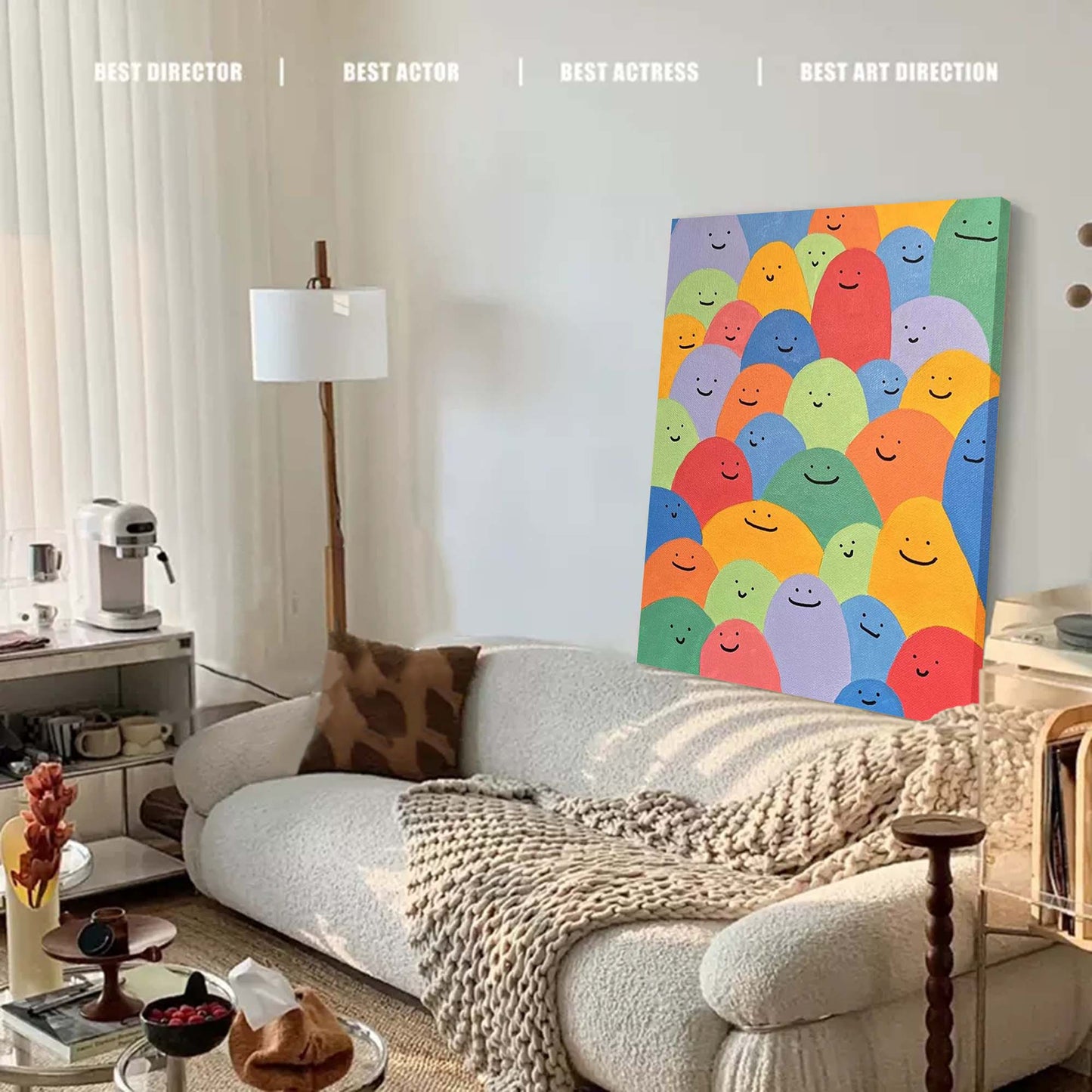 Happy Crowd - Colorful and Fun Cute Wall Art Canvas for Kids Room