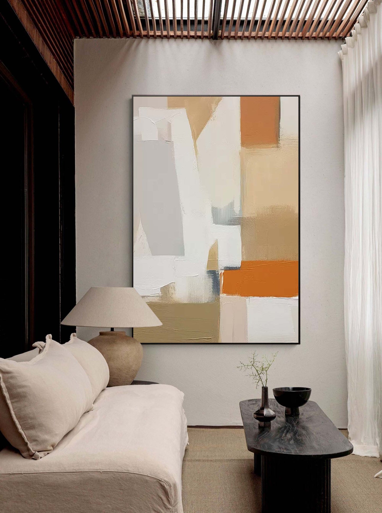 Earthen Forms - Neutral Abstract Canvas Paintings with Warm Terracotta Tones