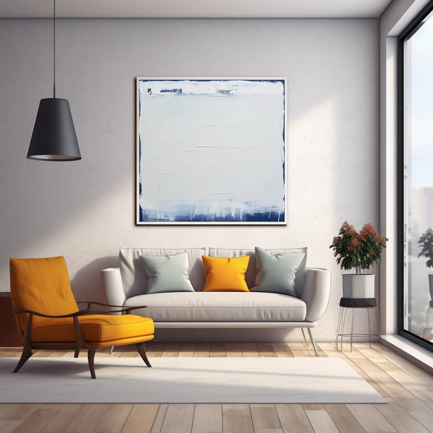 Whiteout - Minimalist Blue and White on White Artwork