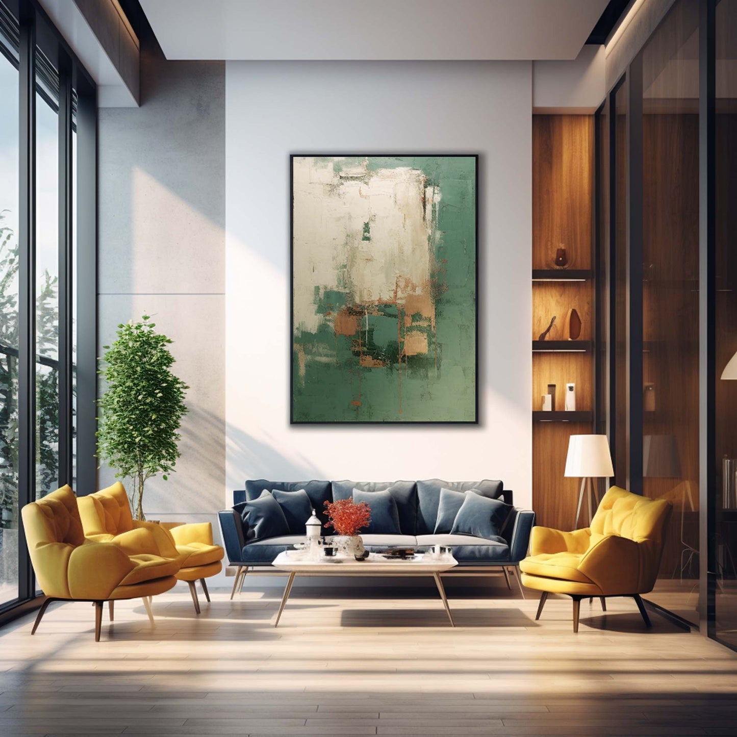 Patina - Rustic Green Textured Painting with Gold Accents