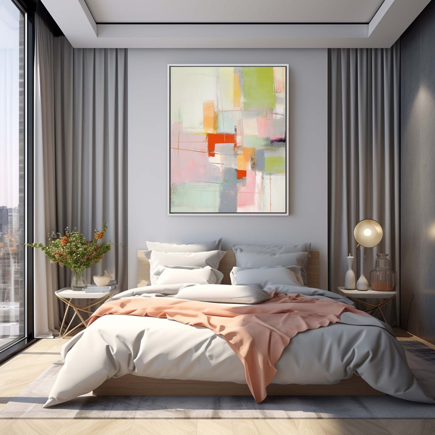 Pastel Harmony - Pink and Green Abstract Painting Composition