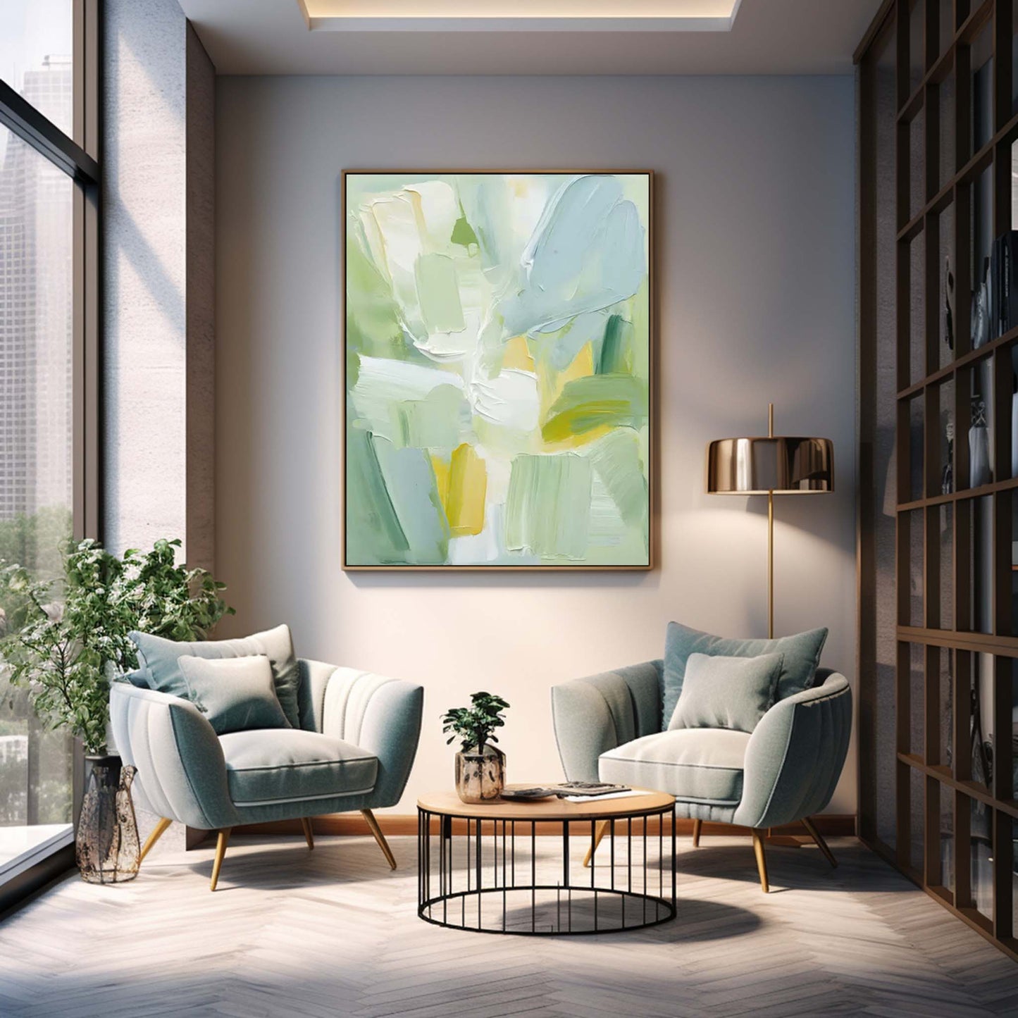 Spring Day - Light Blue and Green Soft Abstract Painting