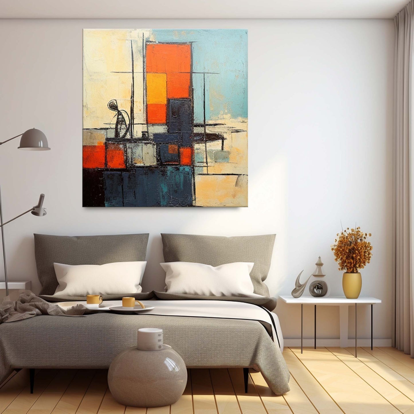 Urban Contemplation - Retro Teal and Orange Abstract Cityscape Painting