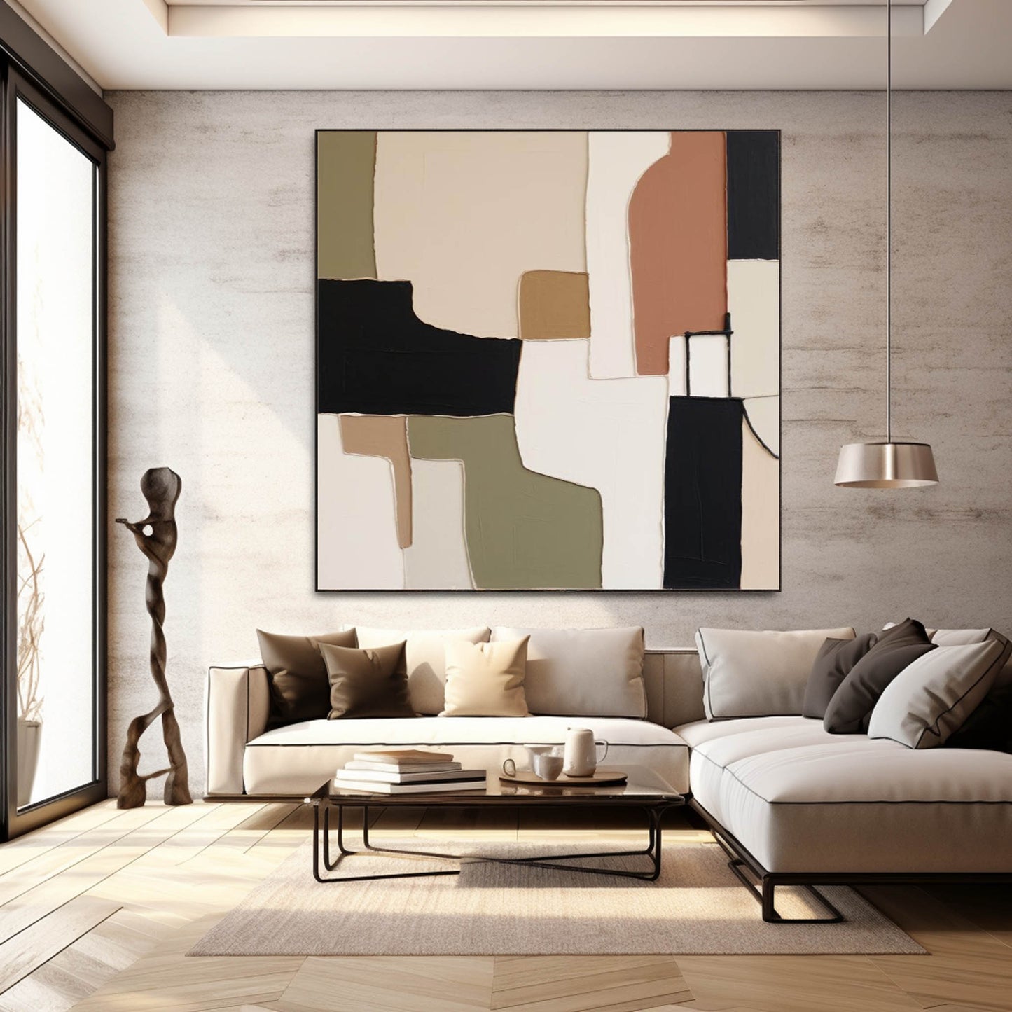 Terra Structure - Black Modern Artwork with Minimal Earthy Tones