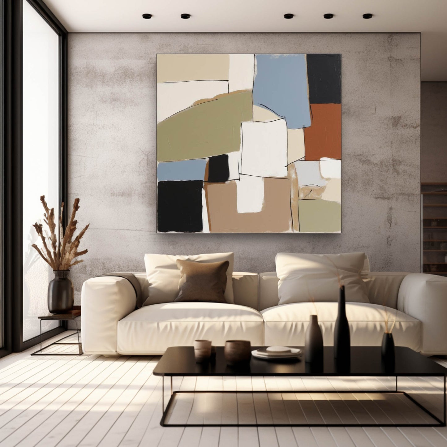 City Blocks - Modern Minimal Blue and Brown Art with Earth Tones