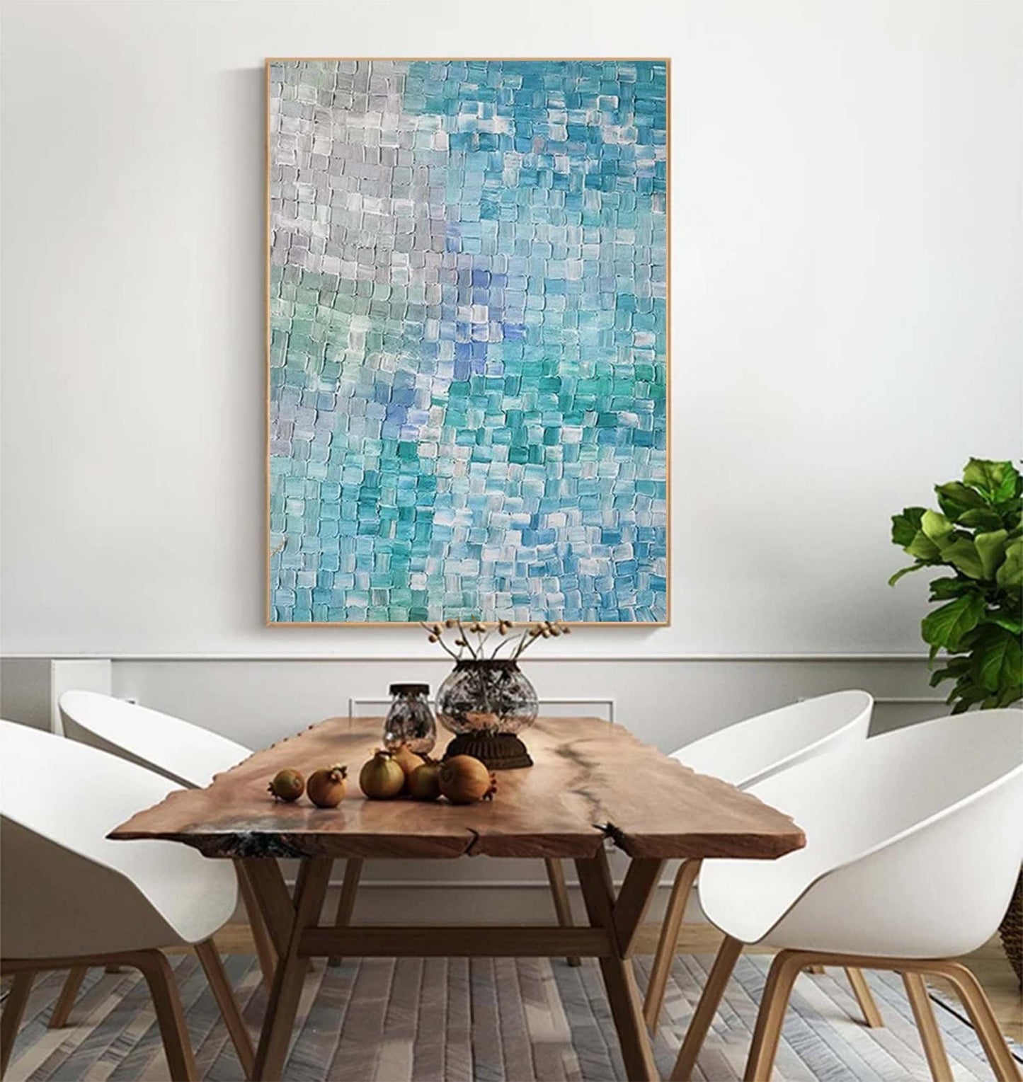 Serene Mosaic - Blue and Grey Tranquil Wall Art, Textured Painting