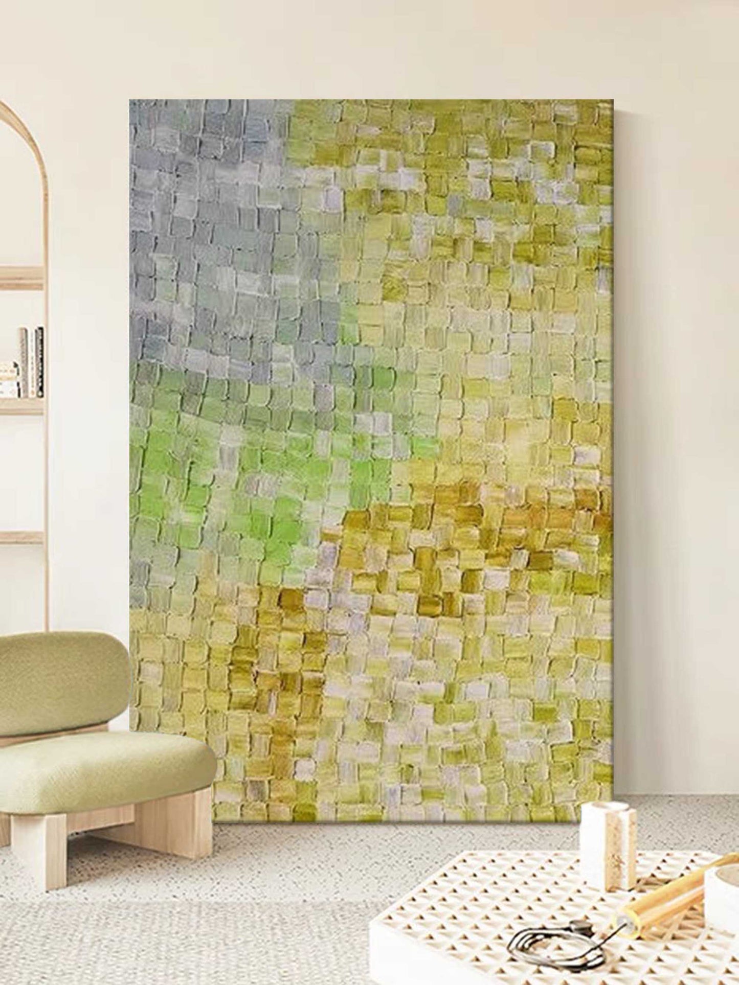 Meadow Weave - Calming Green and Gray Texture Painting