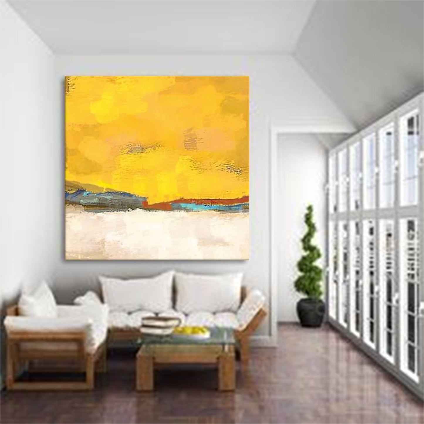 Golden Horizon - Yellow Wall Art Abstract Landscape Canvas Painting