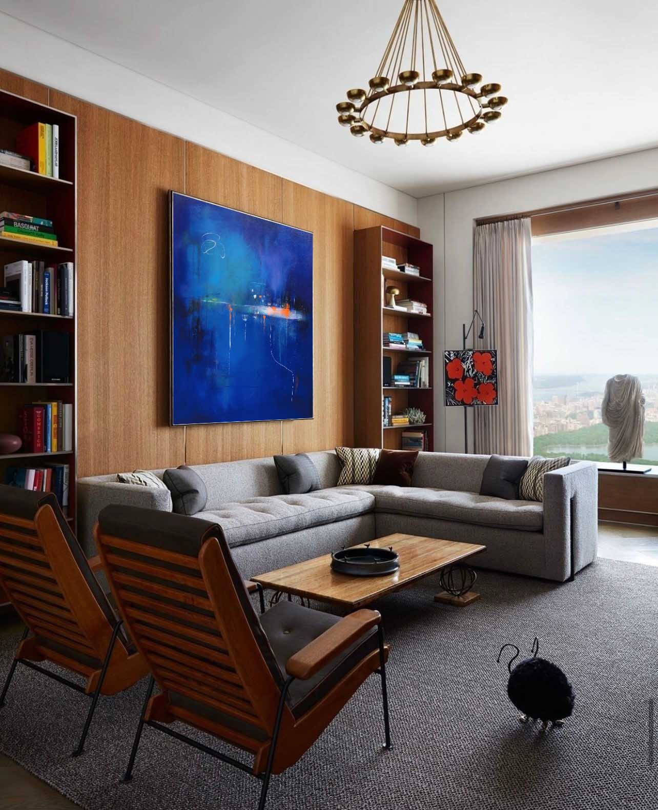 Midnight Glow - Modern Blue Wall Art, Large Abstract Cityscape Painting