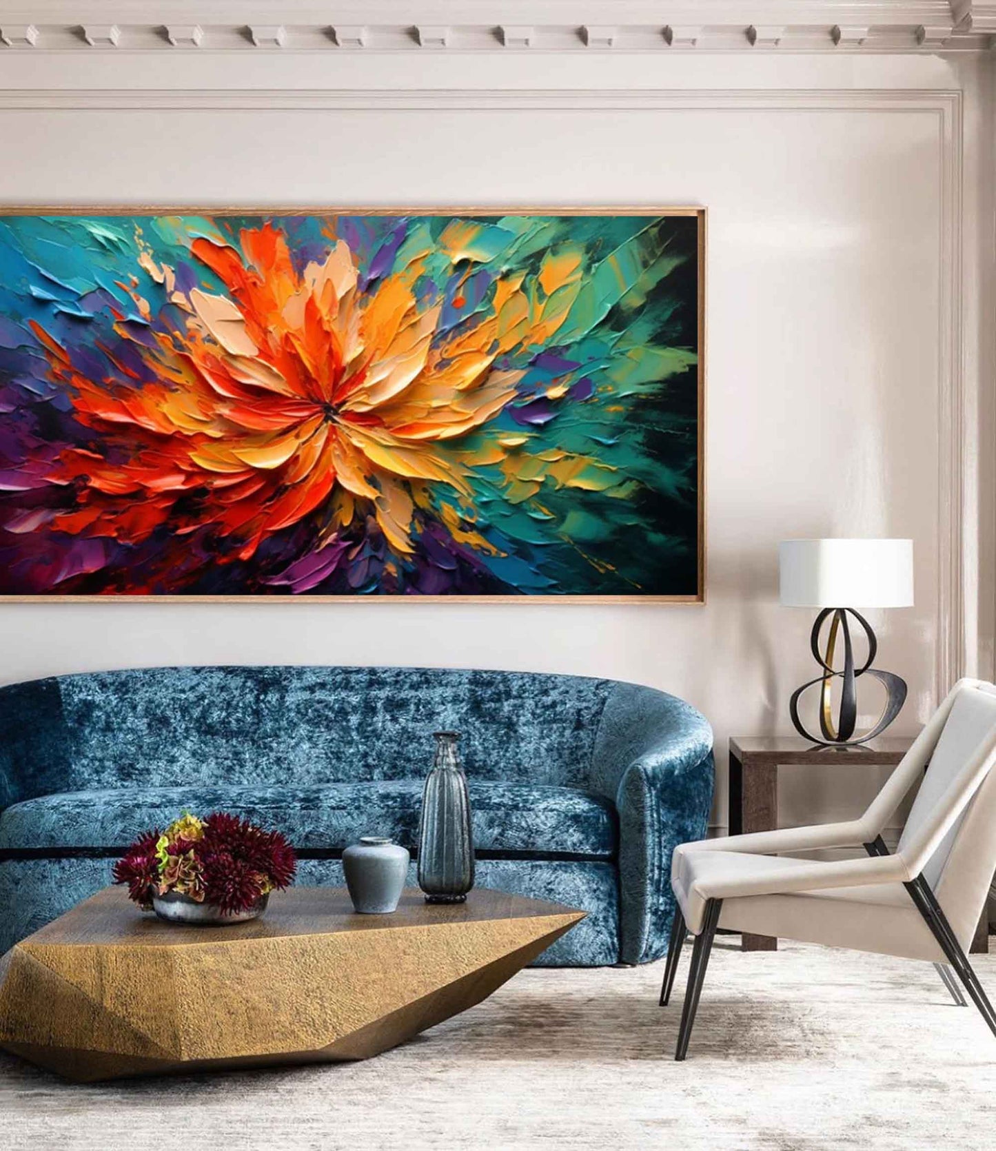 Supernova Bloom - Vibrant Large Floral Painting with Heavy Texture
