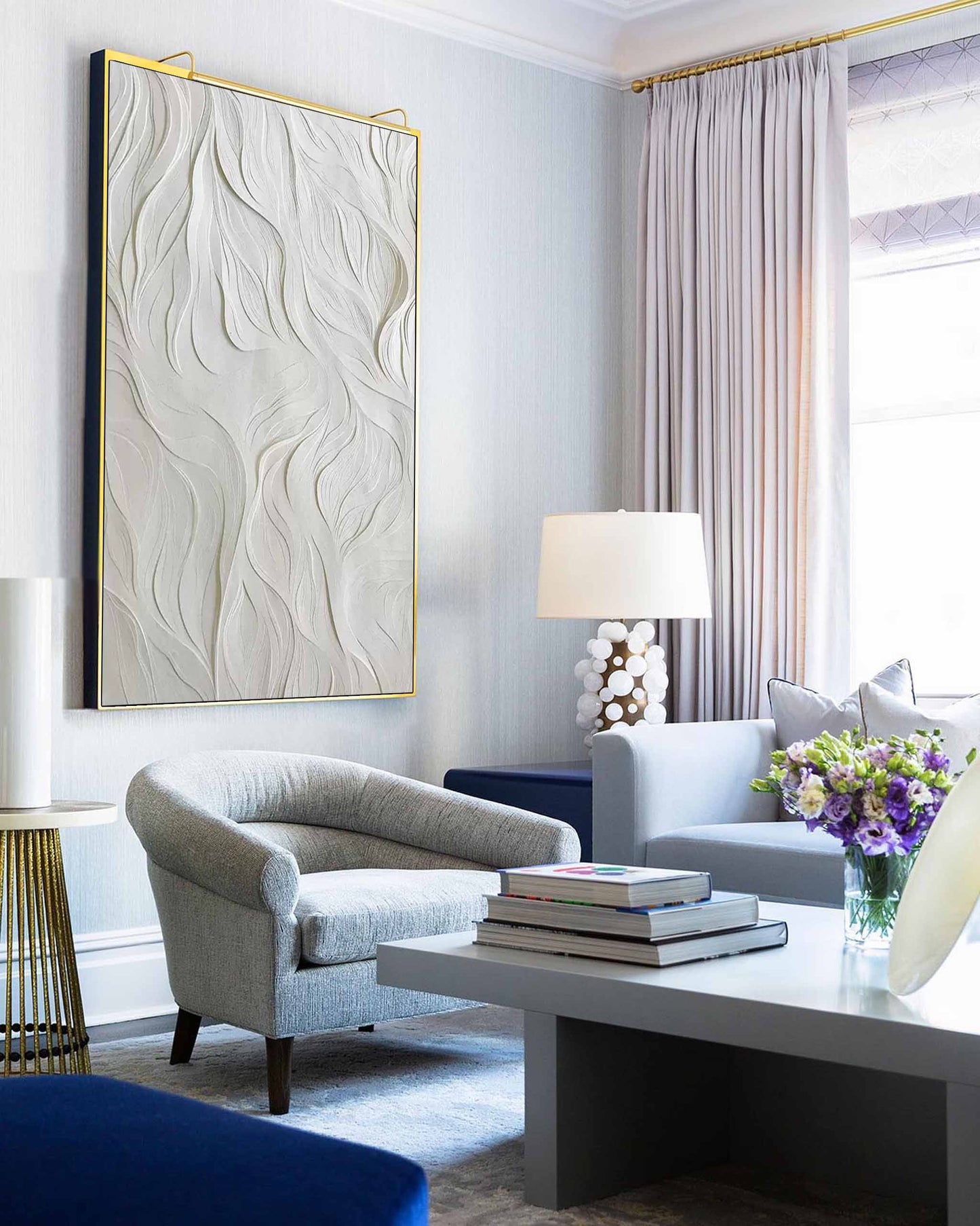 Flowing Forms - Textured White Plaster Wall Art in Wabi Sabi Style