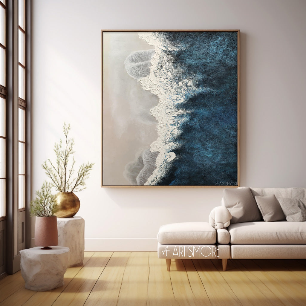 Ocean Crest - Textured 3D Coastal Wall Art, Blue and White
