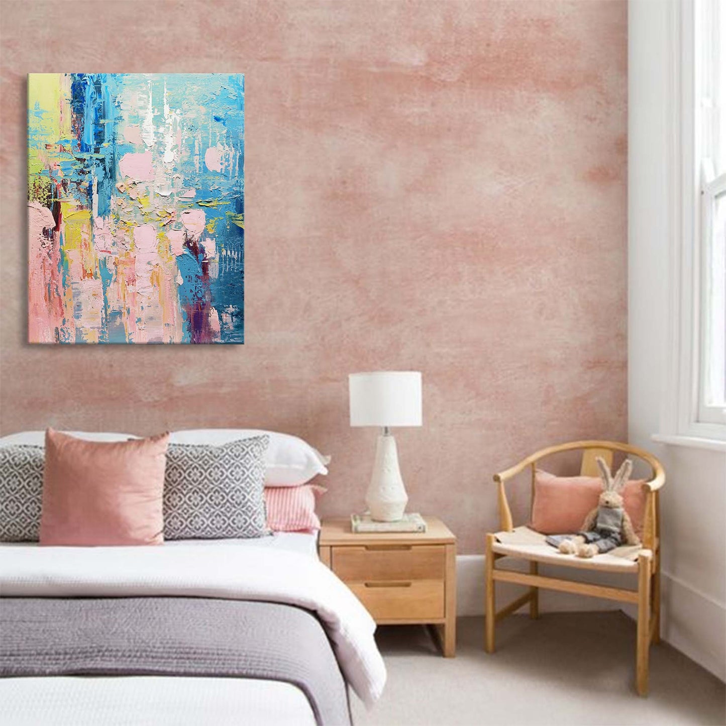 Pastel Dreams - Blue and Pink Palette Knife Painting Abstract Canvas