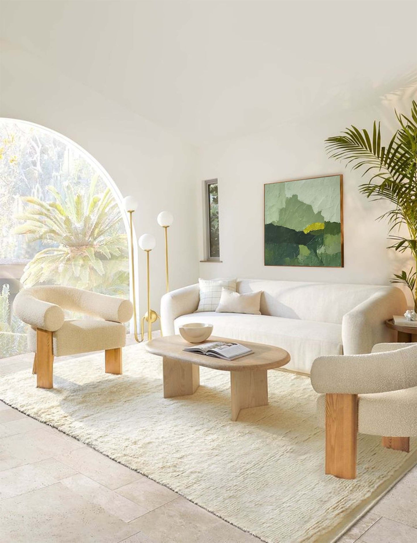 Verdant Hills - Minimalist Landscape Art, Textured Green Abstract Canvas