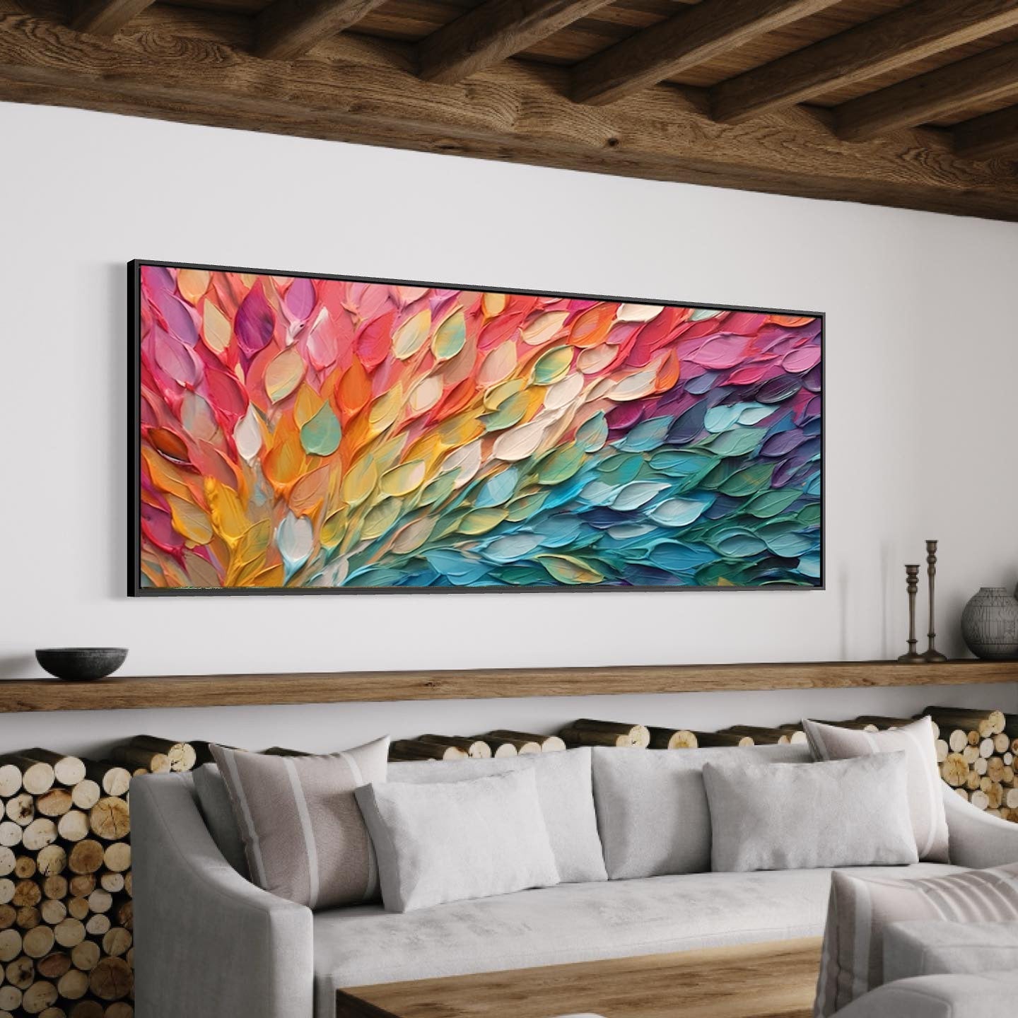 Rainbow Cascade - Vibrant Textured Horizontal Wall Art