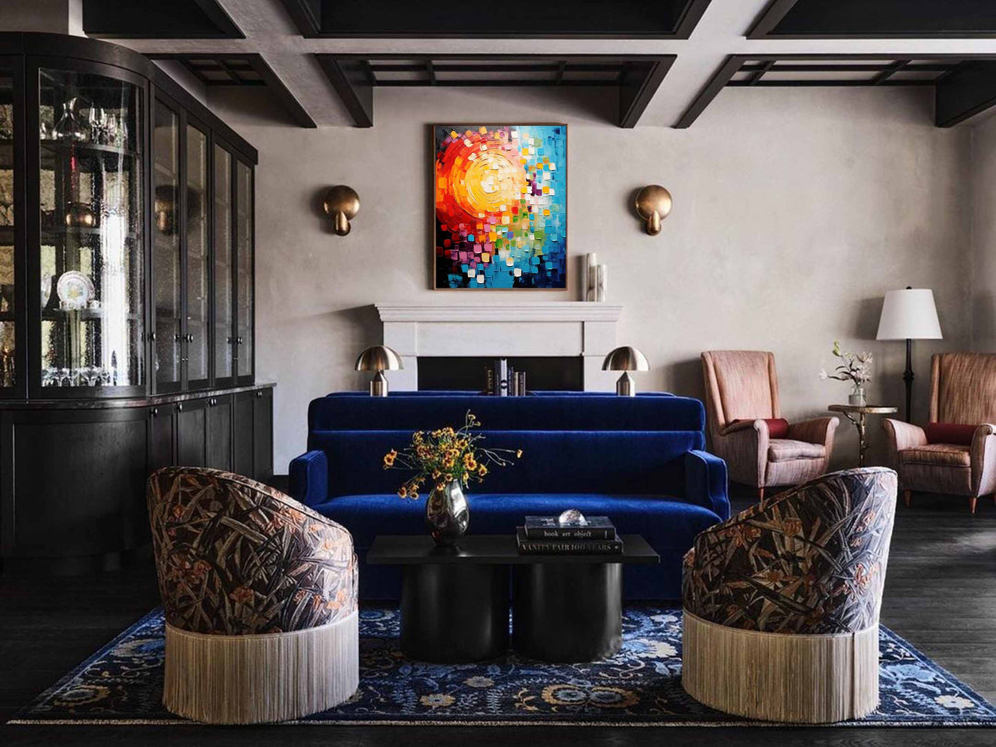 Solar Mosaic - Colorful Impasto Abstract Art with Heavy Texture