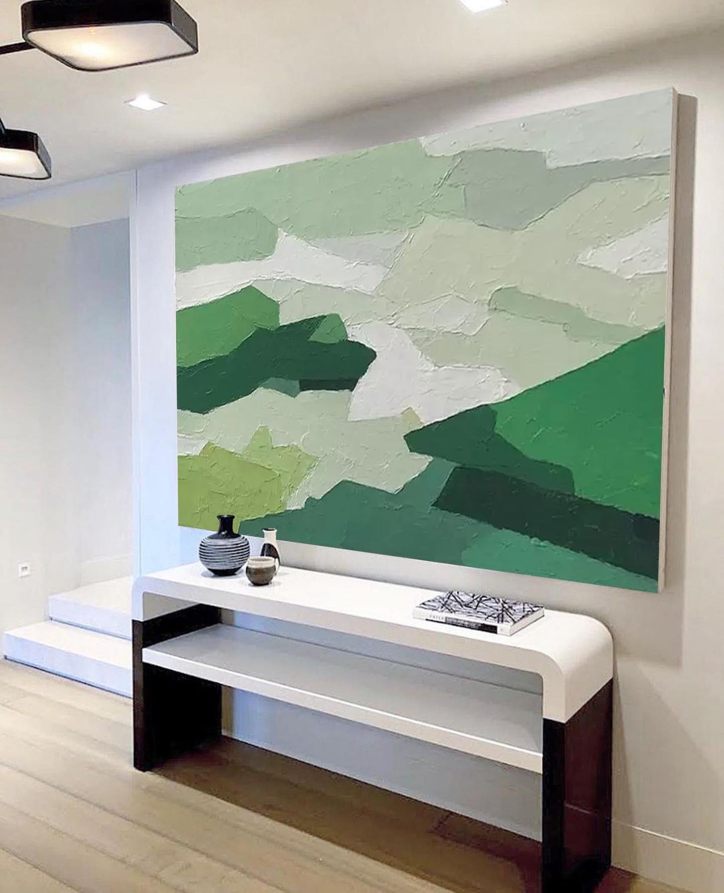 Emerald Hills - Serene Landscape Art Abstract, Textured Green Mountain Painting