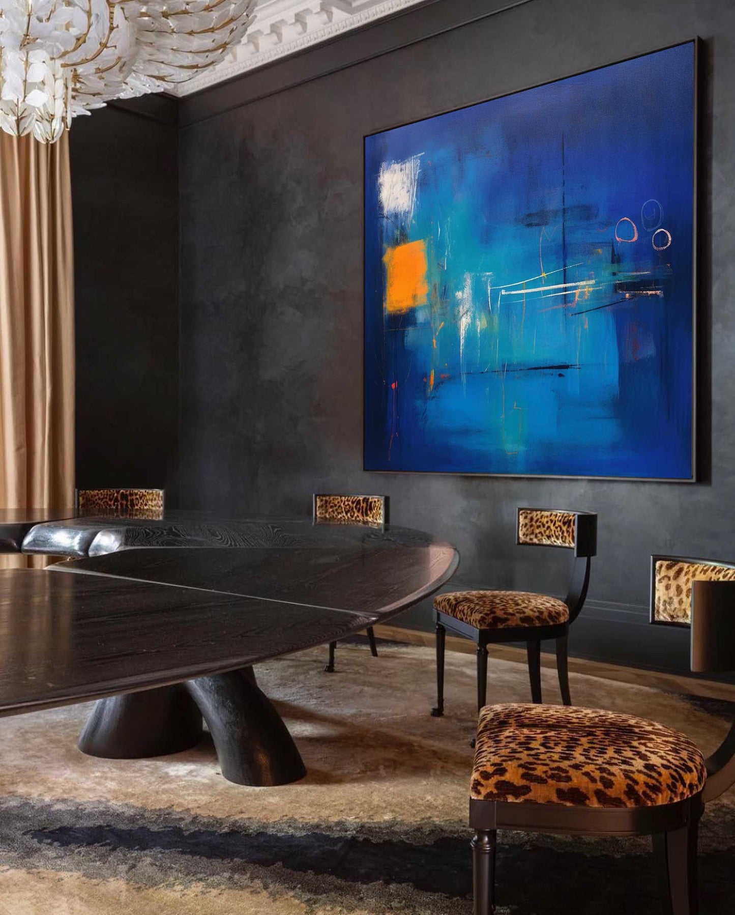 Nocturne in Orange - Square Abstract Paintings Blue Canvas Art