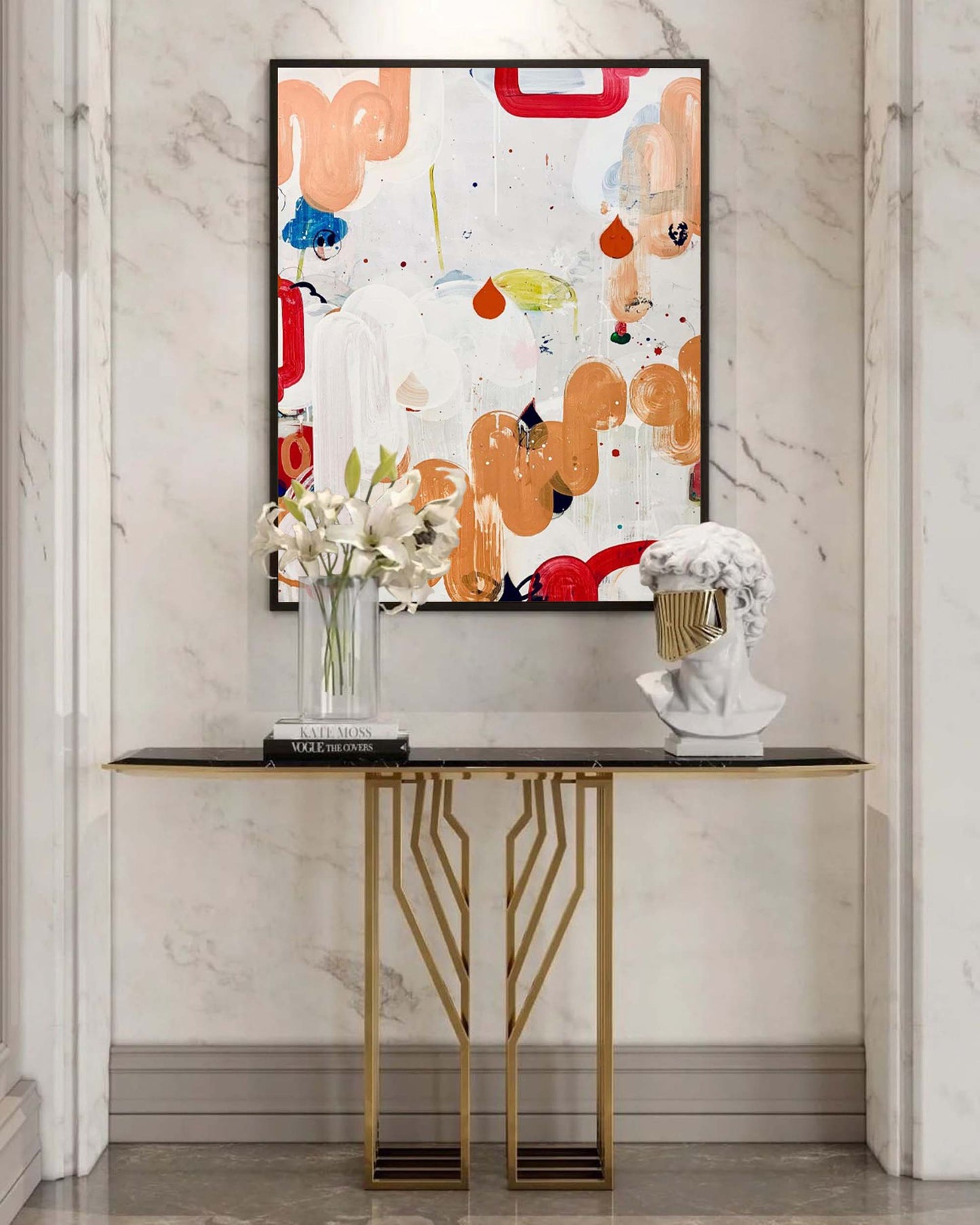 Fluid Play - Orange and White Modern Abstract Painting on Canvas