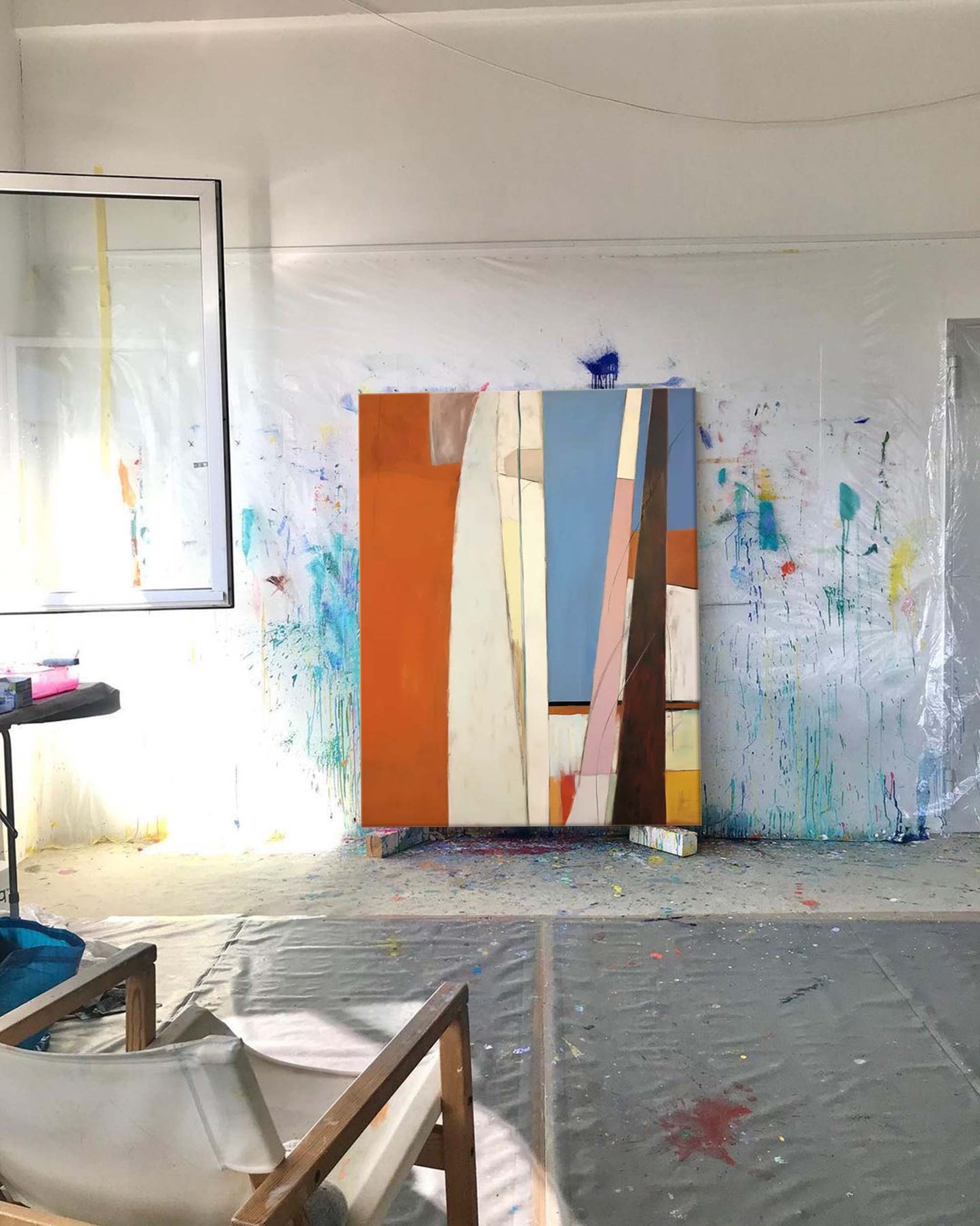 Vertical Ascent - Modern Blue and Brown Art with Geometric Forms