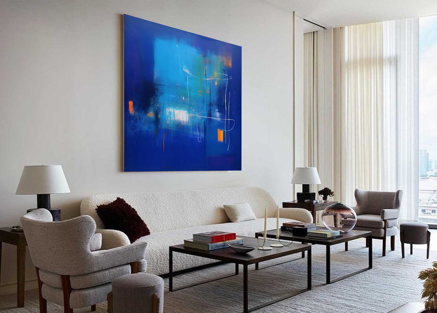 Cosmic City - Abstract Paintings of Space, Modern Blue and Orange Art