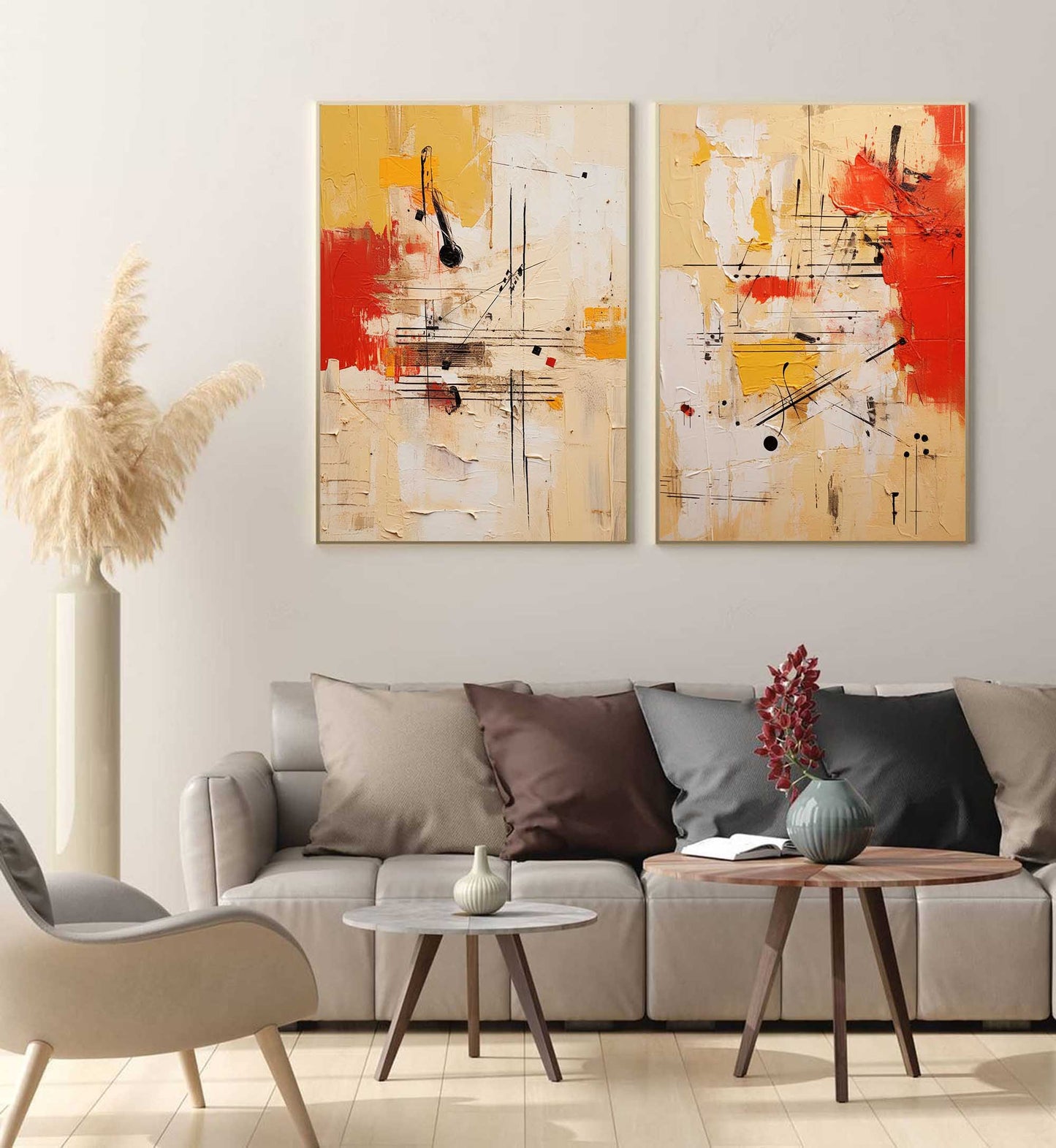 Rhythmic Duo Red and Black Abstract Diptych Wall Art