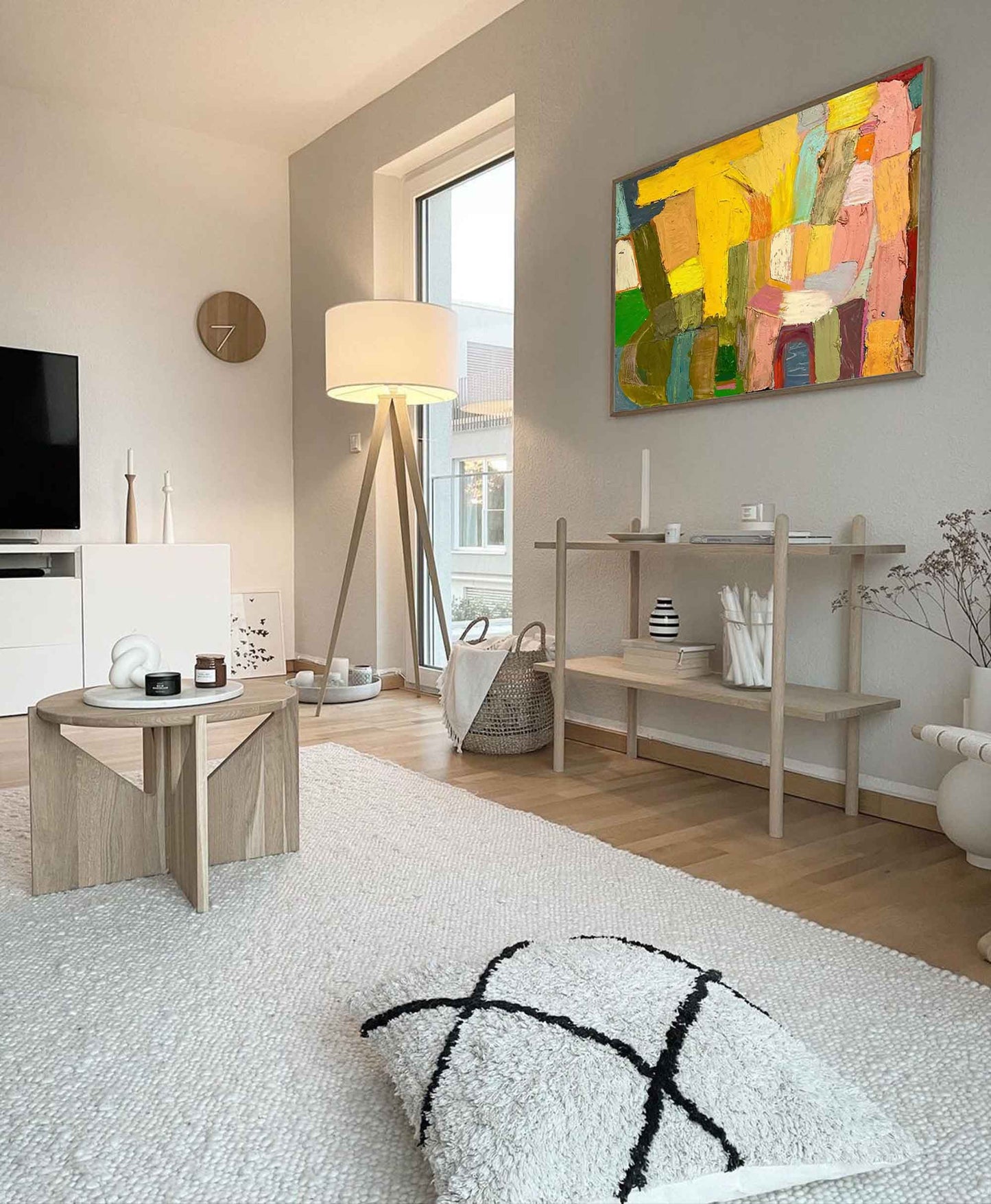 Village Light - Colorful Abstract Oil Painting, Heavy Texture Art