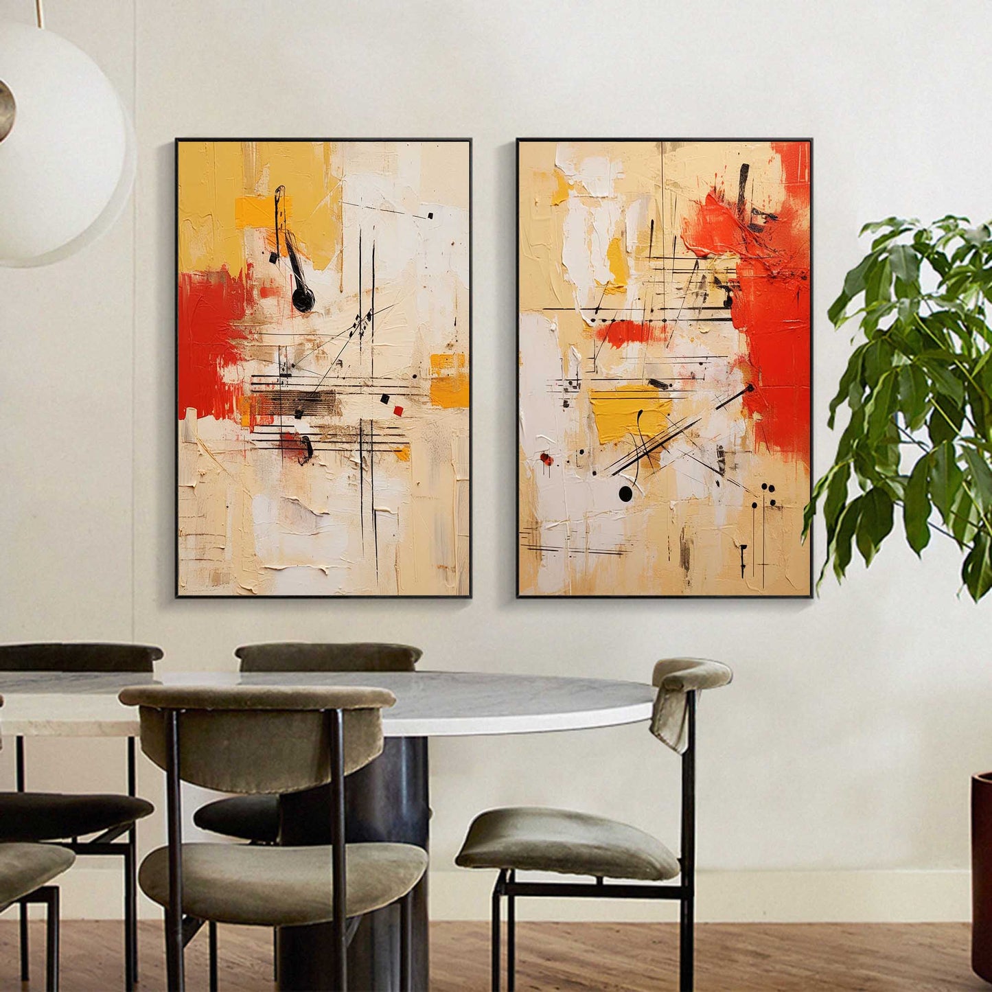 Rhythmic Duo Red and Black Abstract Diptych Wall Art