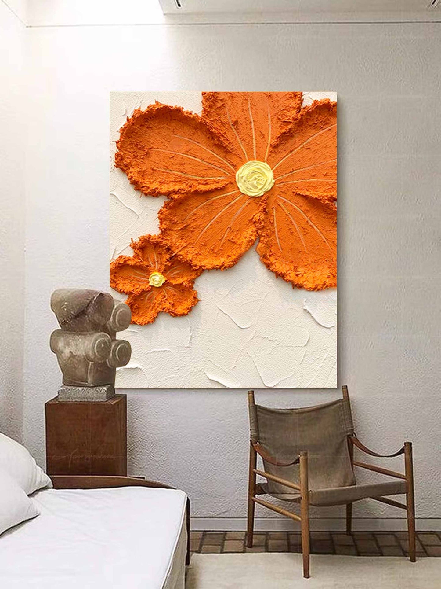 Marigold Bloom - Burnt Orange and White Abstract Orange Painting