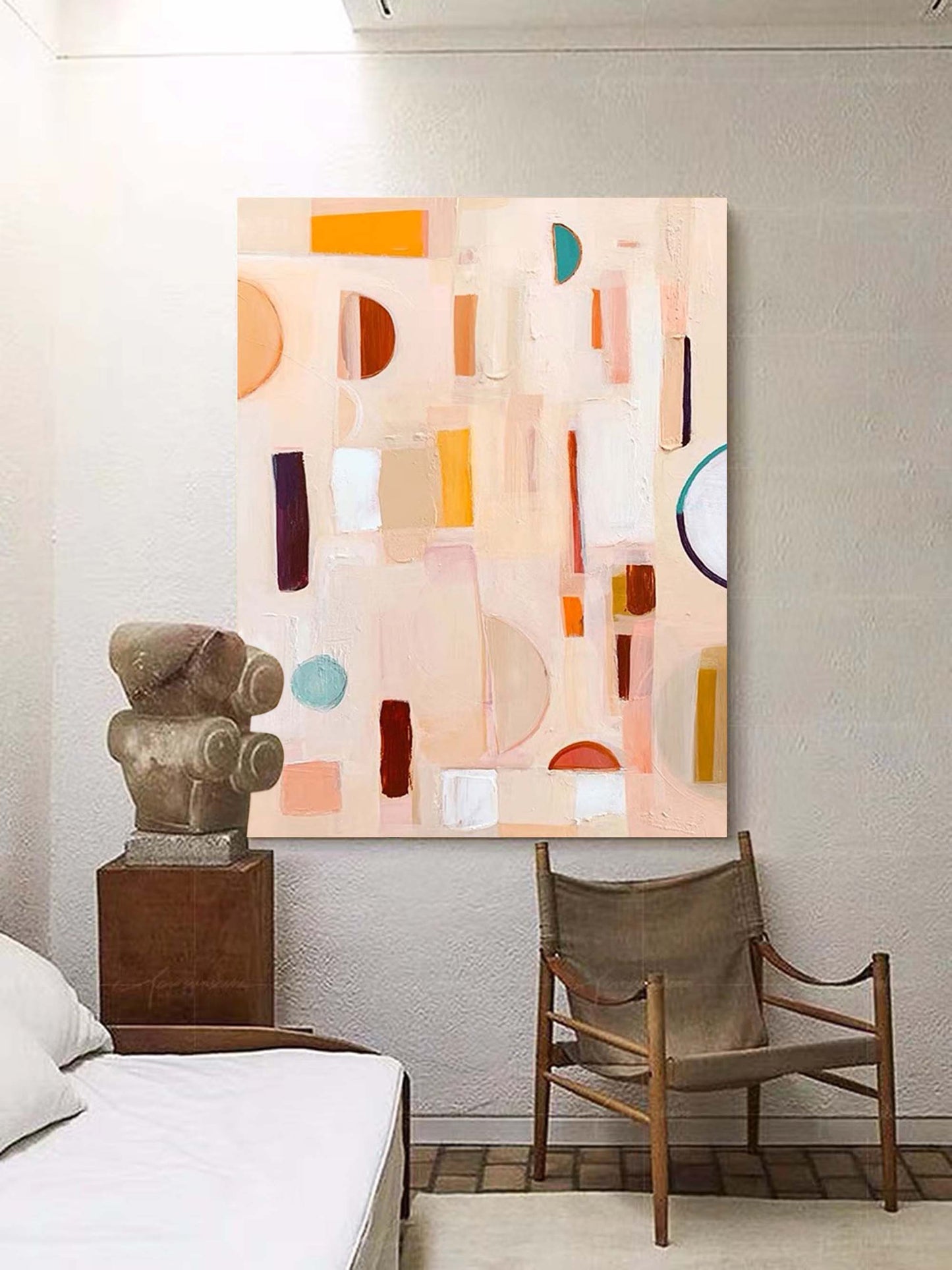 Soft Geometry - Beige and Orange Boho Wall Art Canvas Painting