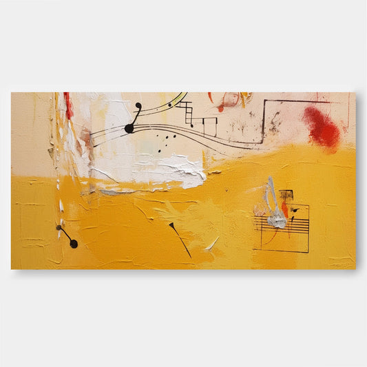 Musical Score - Yellow and Red Abstract Painting on Black Canvas